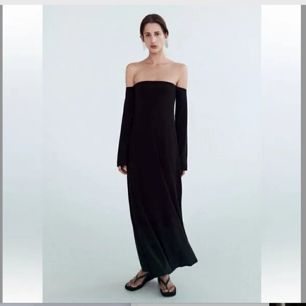 Zara Off-The-Shoulder Long Sleeve Midi Dress